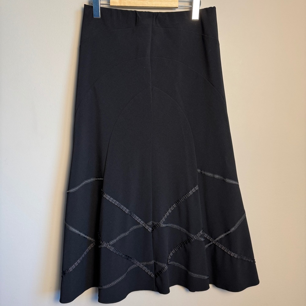 Marks & Spencer Black Midi‎ Skirt Paneled Ribbon Detail UK 10 Witchy Whimsigoth